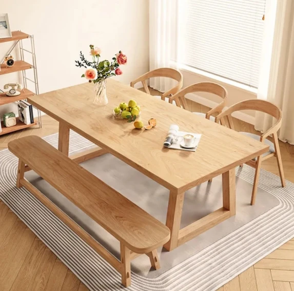 Log wind all solid wood dining table rectangular pine dining table household small-sized dining table desk integrated living