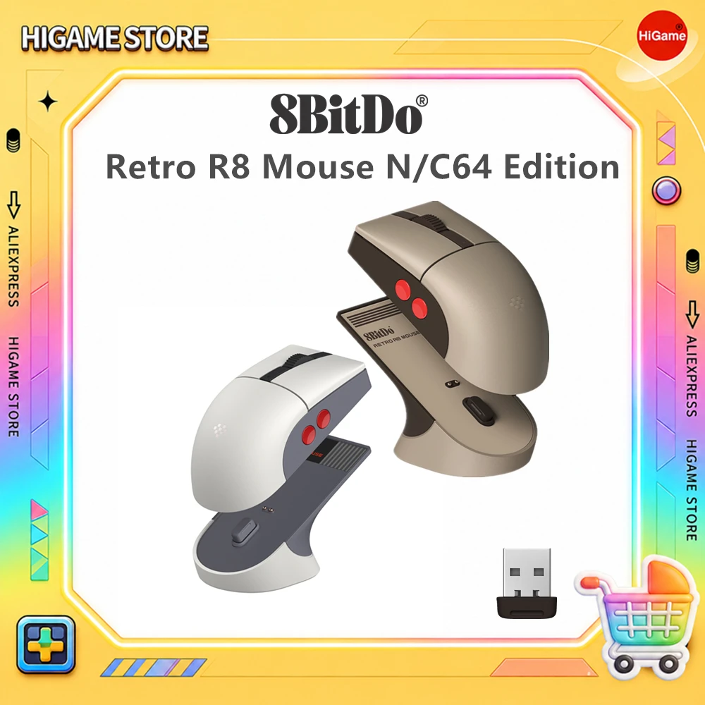 8BitDo レトロ R8 マウス - N エディション/C64 エディション ウィッチ充電ドック Bluetooth ワイヤレス 2.4G