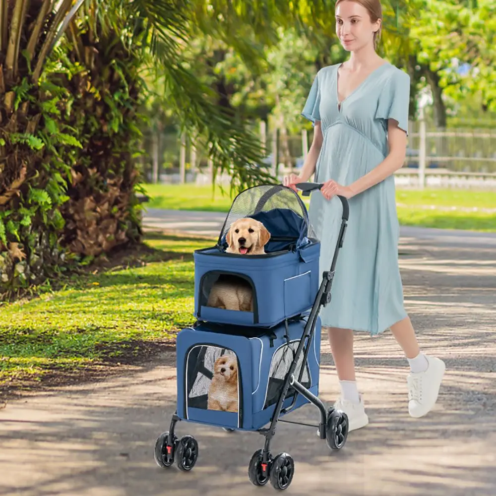 3 in 1 Foldable Double Pet Stroller with 2 Detachable Carriers for Dogs