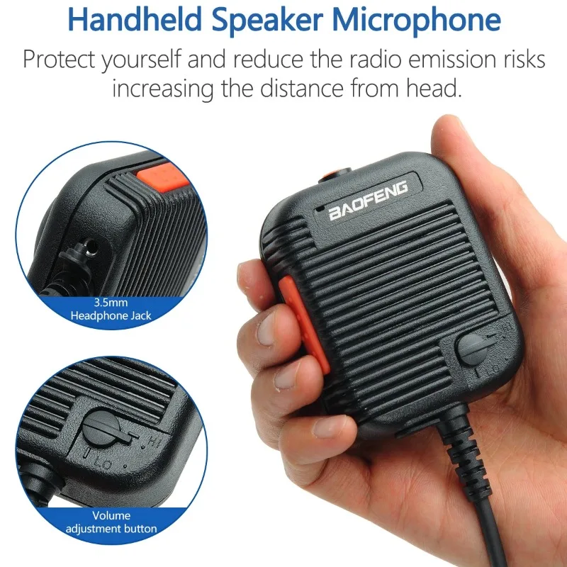 Microfone de alto-falante remoto tático, volume ajustável para Baofeng AR-152, UV-5R, UV-S9 PLUS, Walkie Talkie, rádio bidirecional