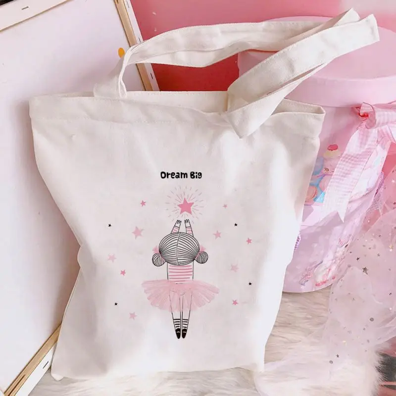 Ballet Dance Girl Print Eco Shopping Bag Aesthetic Women Shoulder Bags Harajuku Canvas Female Tote Handbag Fashion Girls Handbag