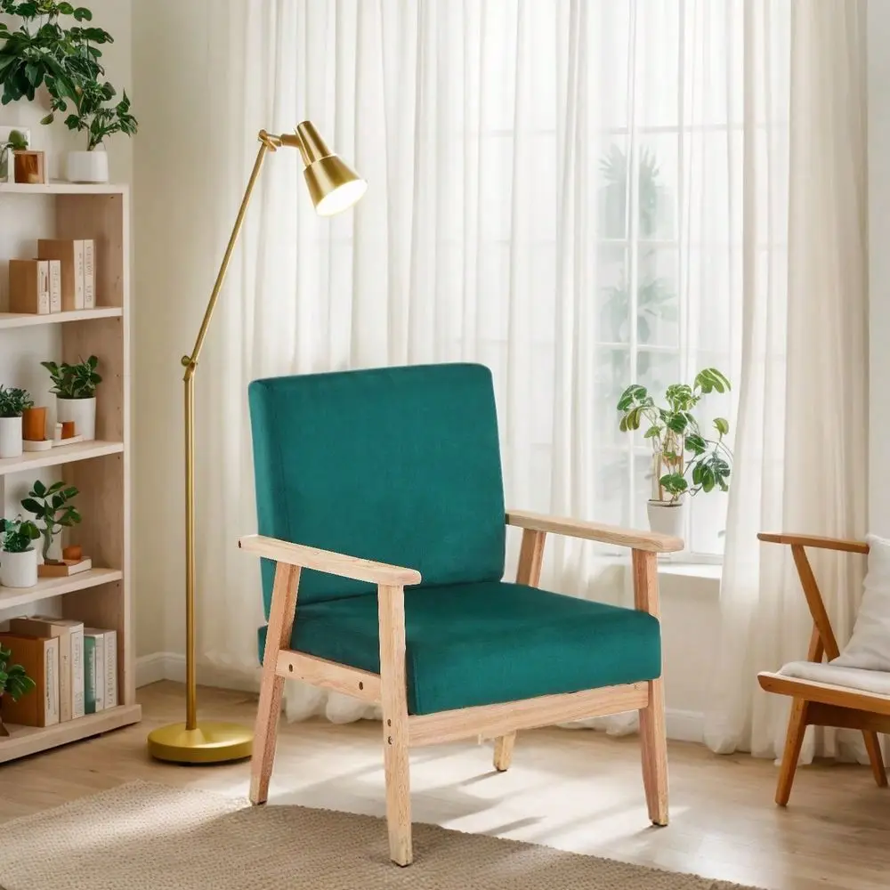

Century Modern Accent Chair, Upholstered Lounge Armchair, Single Sofa Seat, Natural Finish Solid Wood Framed Comfy Side Chairs