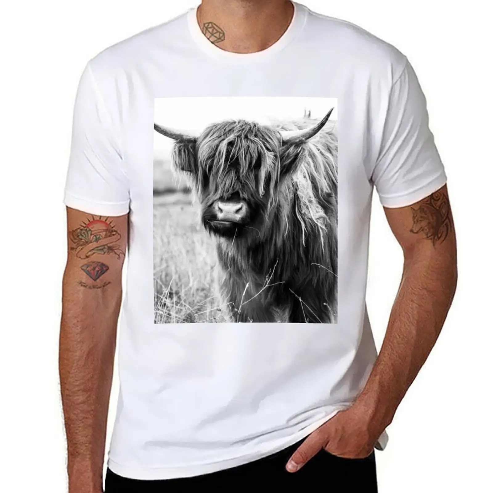 

Тяжелые рубашки, качественные футболки Highland t and Cow t с черными хлопковыми хлопковыми рубашками с принтом, белая футболка, мужская футболка Portait,