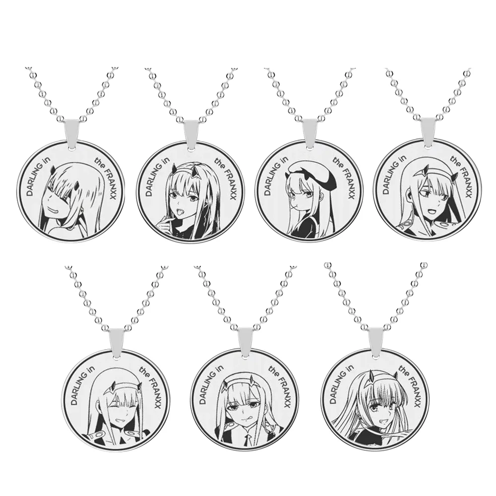 Anime DARLING In The FRANXX Necklaces Code: 002 Pattern Sliver COlor Round Stainless Steel Pendant Necklace Girl Jewelry Gift