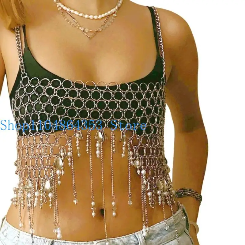 

652F Elegant Tassels Chain Body Jewelry Bra Jewelry Chest Chain Suitable for Women and Men Perfect for Parties and Festivals
