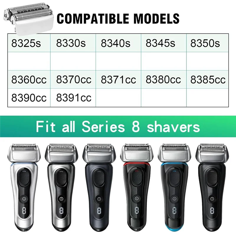 

B89B-2 Pack Series 8 83M Головка электробритвы Серебристый пластик + металл для лезвий электробритвы Braun S8 Модель 8370Cc, 8340S, 8350S, 8