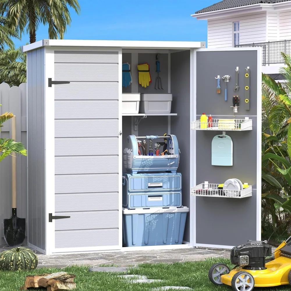 

38 cubic feet resin vertical storage shed, 5.6x4.4 feet outdoor plastic storage shed with lockable waterproof resin cabinet