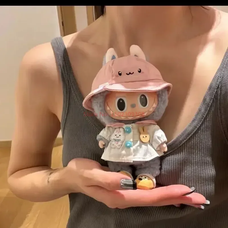 New Original 17cm Labubu Pendant Clothes Cute Cotton Doll Has No Attribute Kindergarten Suit Cartoon Replacement Decoration