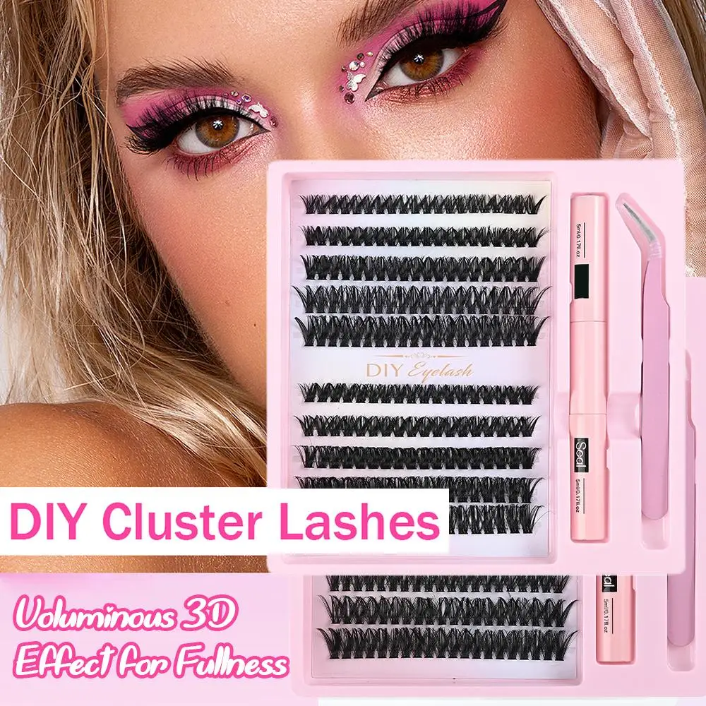DIY Wimpernverlängerungs-Set 200 Stück D-Curl Einzelwimpern 8-16mm Wispy Fluffy Natürliche Wimpern mit Bürste, Kleber, Versiegelung & Pinzette