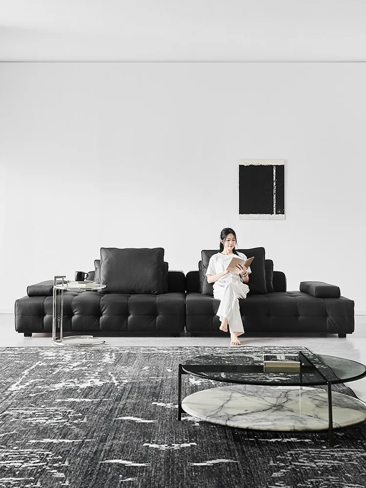 Italian minimalist, first-layer cowhide sofa, villa large flat floor
