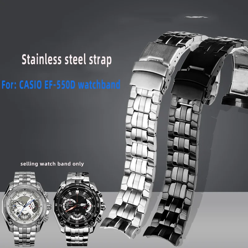 For Casio EF-550  Stainless Steel Watchband 22mm Silver Strap Deployment Buckle Bracelet Metal Belt Men\'s Watch Chain