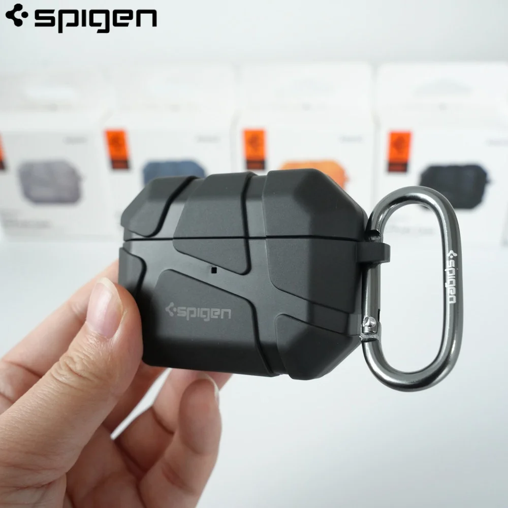 Spigen Rugged Armor Earphone Protective Case For Airpods 4/3/2/1 Pro 2 Meteorite Texture Anti Drop Headphone Cover With Keychain