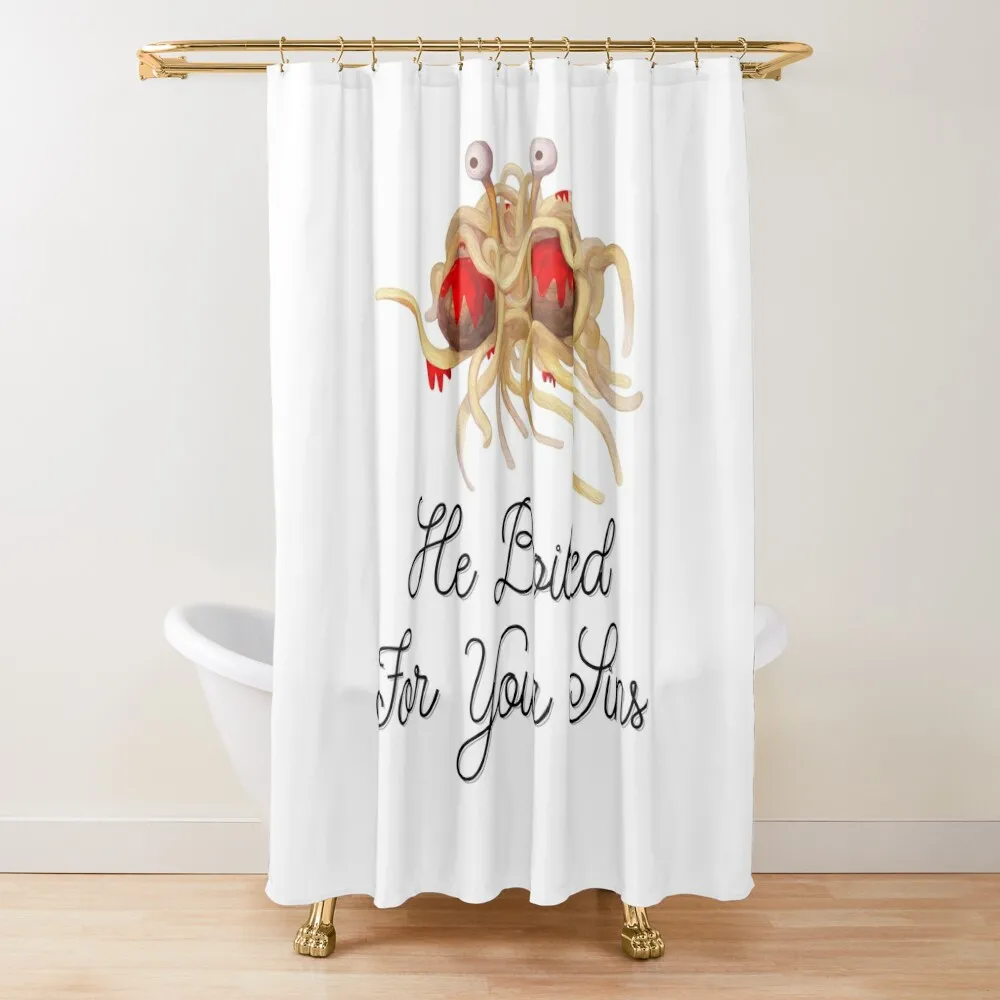 

Flying Spaghetti Monster - He Boiled For Your Sins Shower Curtain In The Bathroom Bathroom Accessory Curtain