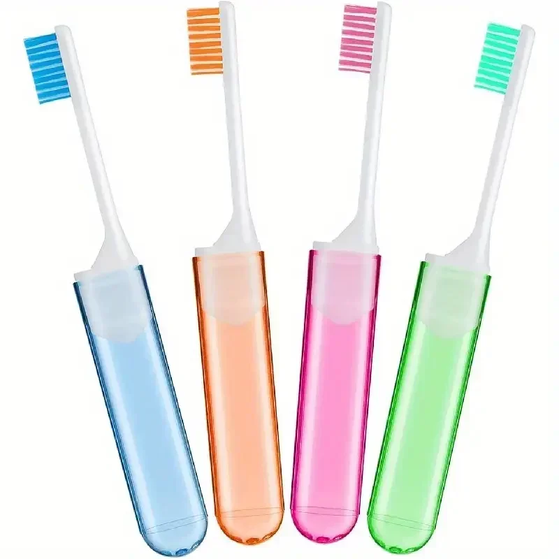 1/4PCSMini Reisezahnbürste, faltbar, tragbar, kleine Zahnbürste, zusammenklappbar, für Erwachsene, in transparenten Bonbonfarben