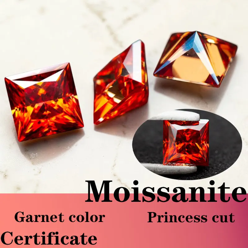 

Муассанит с огранкой «Принцесса», цвет граната, с сертификатом, оптовая цена от производителя, искусственный драгоценный камень