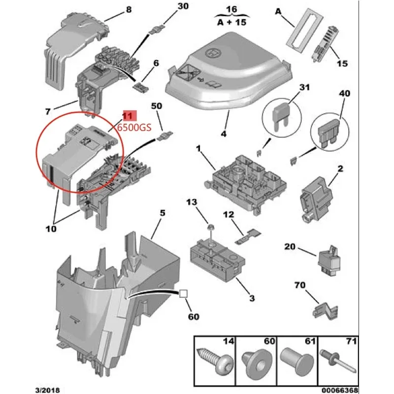Caja de fusibles 6500GS, módulo de protección de batería, cubierta superior para Peugeot 308 308CC 3008 RCZ Citroen C4 Grand Picasso, cubierta de caja de fusibles