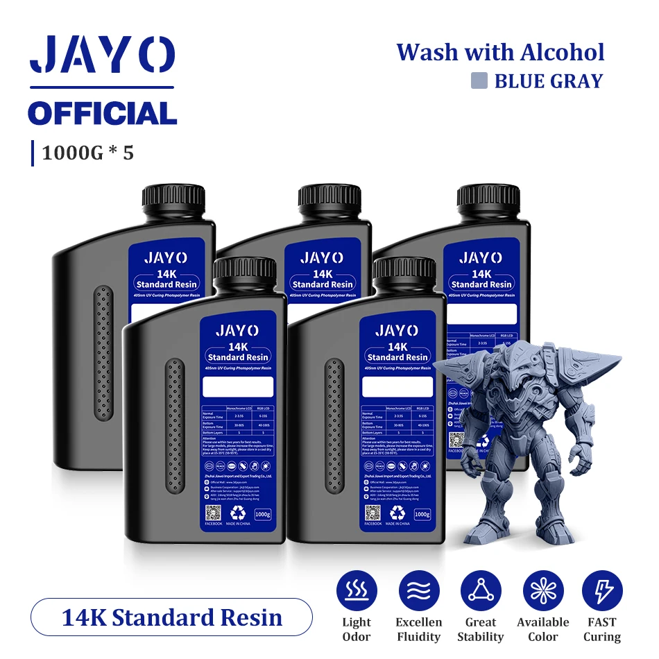 

JAYO 5pcs 3D Printer Resin 14K Standard 3D Resin High Precision Fast Curing 405nm UV Photopolymer Resin r LCD DLP 3D Printer