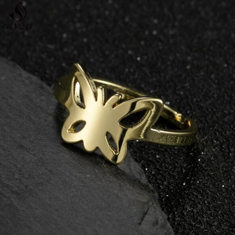 Trendy Adjustable Stainless Steel Butterfly Ring for Women Fashion Jewelry Femme Finger Rings Party Gifts Wholesale