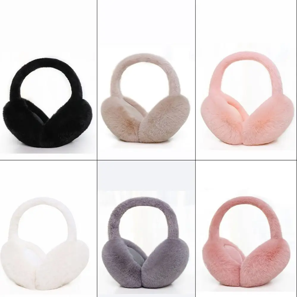 Cute Warm Plush Ear Warmer Solid Color Folding Winter Earmuffs Thickened Cold Protection Earflap Women