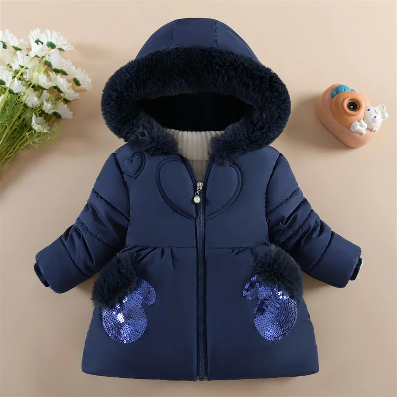 Baby Girls Padded Jackets Children Winter Thickened Down Coats 2024 New Hooded Cotton Clothing Kids Fur Collar Trend Parkas