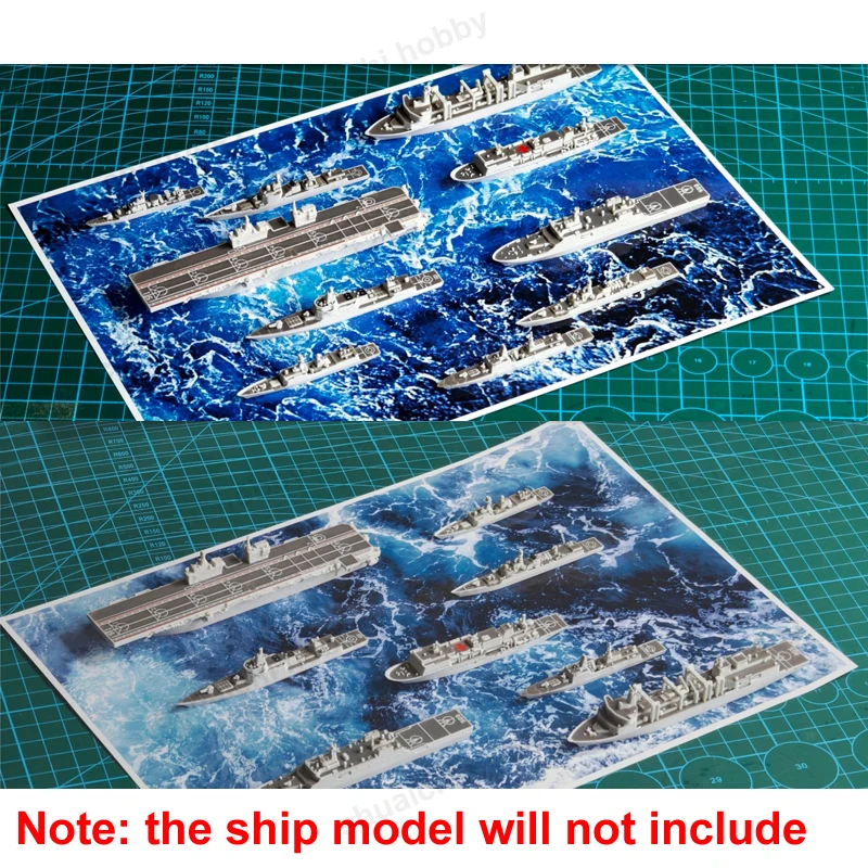 A4-formaat Oceaanpatroon Achtergrond Papier Gecoat Papier Materiaal Wave Display Achtergrond voor 1/2000 Oorlogsschip Model Diorama Accessoires