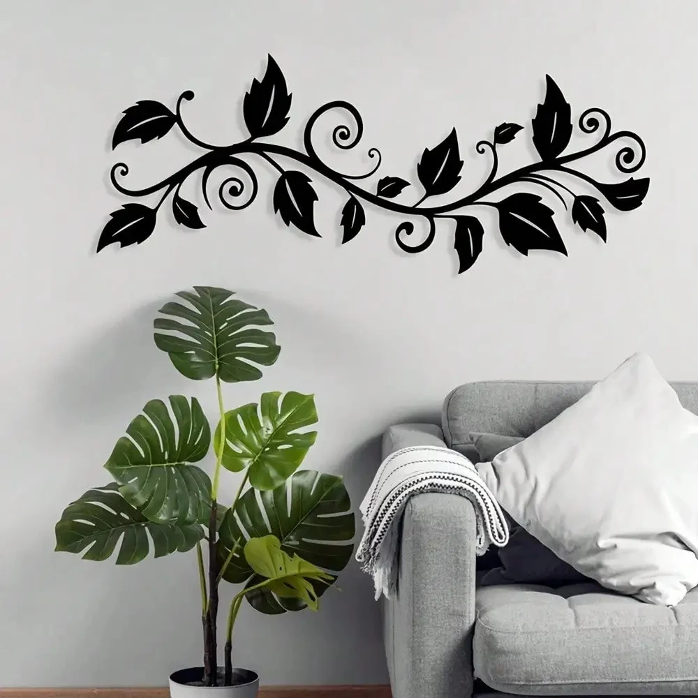 Arte de Pared Metálico Resistente a la Oxidación, Decoración de Ramas Negras, Moderno para Sala de Estar y Dormitorio, Elegante y Duradero, Inspiración Vegetal