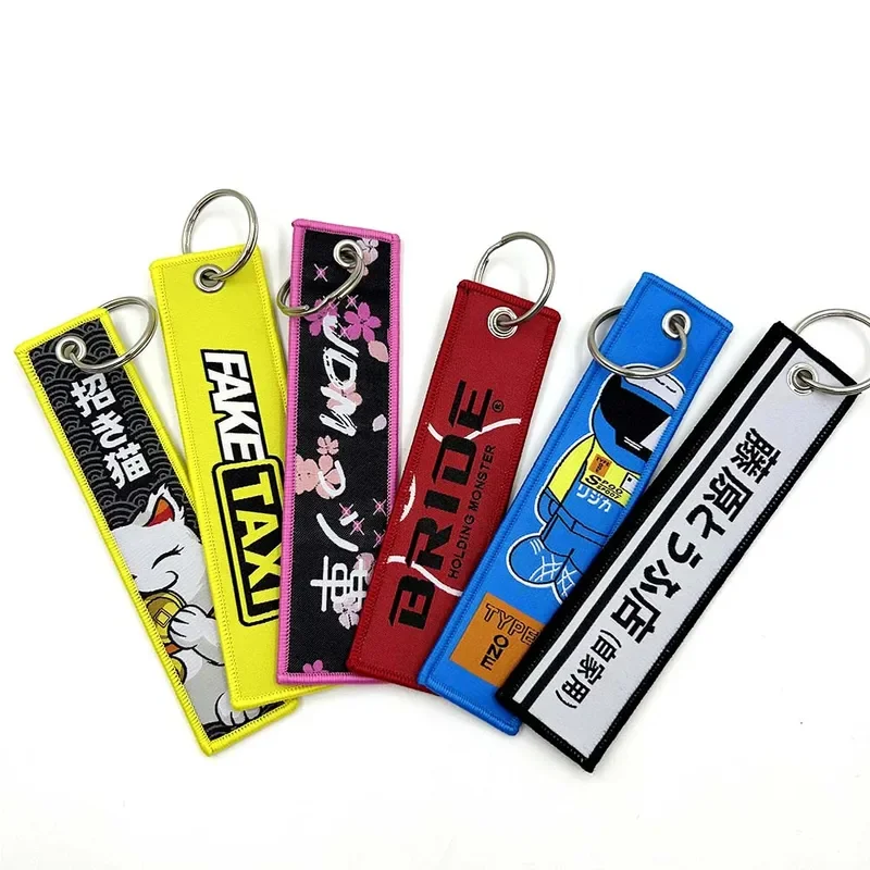 JDM car keychain embroidery key strap Japan keyring Initial D Turbo Moto nos Recaro keytag racing accessories