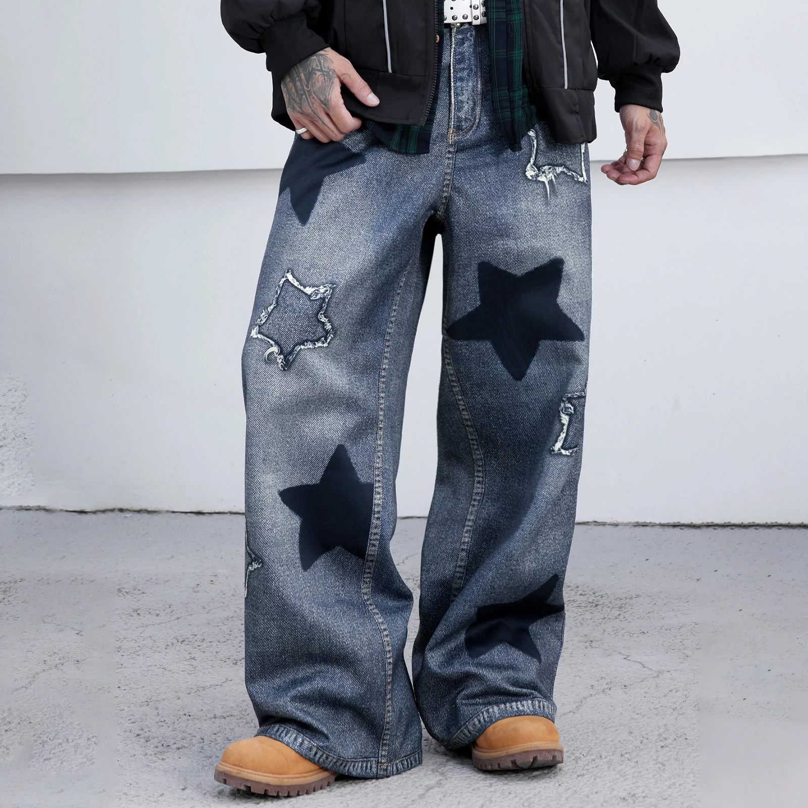 男性ジーンズアーバンクールスタールーズカジュアルジーンズズボンストリート日常着ストリート