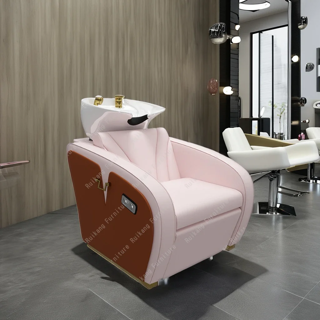 Pink Luxury Hair Salon Furniture Shampoo Bowl Massage Adjustable Hair Cutting Chair Hairdressing Washing Shampoo Chair