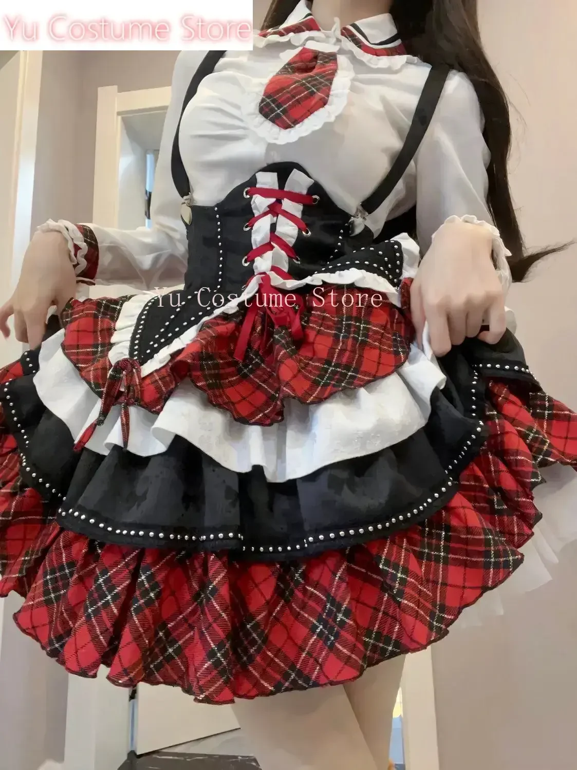 

Japanese Kawaii Cute Dress Summer JK Girl Clothes Lolita Suit Goth Long sleeve Shirt Bandage High waist Sexy Punk Yu Costume