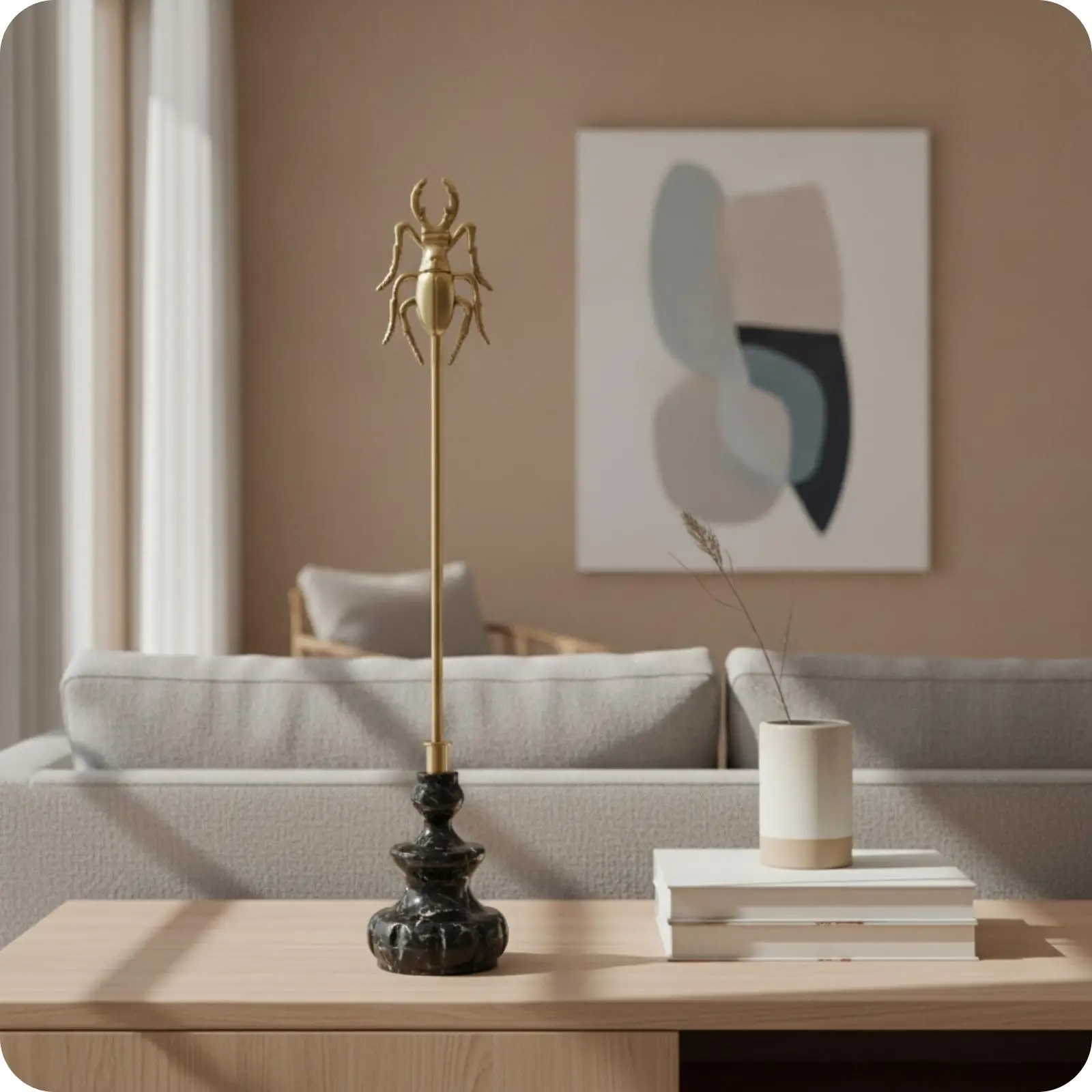 Gold-Tone Polished Metal Stem Decor Copper Tabletop Ornament