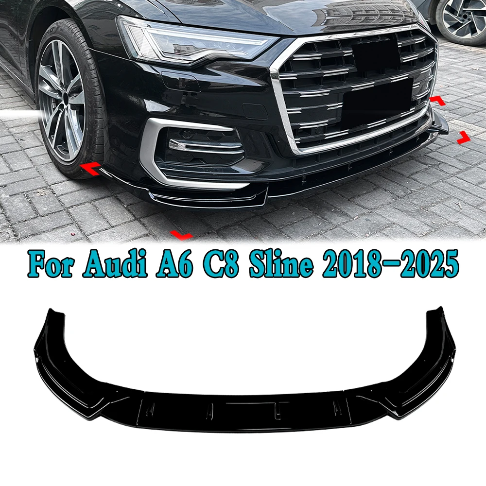 

For Audi A6 C8 Sline 2018-2025 Car Front Bumper Lip Splitter Diffuser Lip Body Kit Auto Spoiler Bumper Accessories