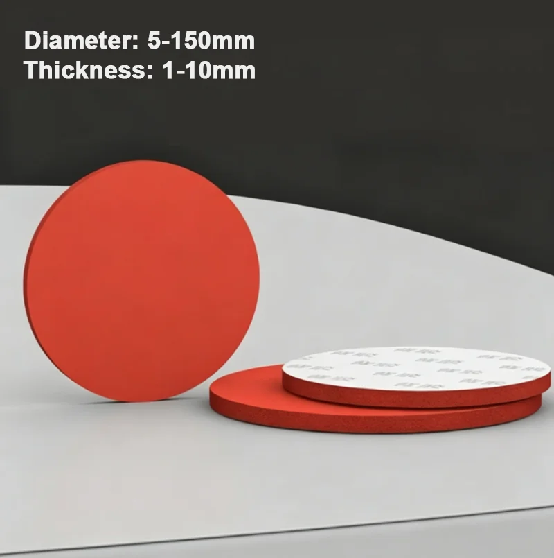 10Pcs Red Solid Round Adhesive Backed Silicone Rubber Sheet Seal Gaskets Pad Dia 5/6/7/8/9/10/15/20/25/28-150mm Thick 1-10mm