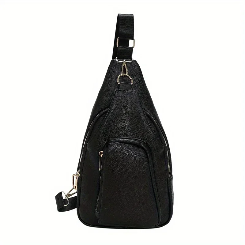 Black White PU Multifunctional Chest Bag Messenger Bag for Women