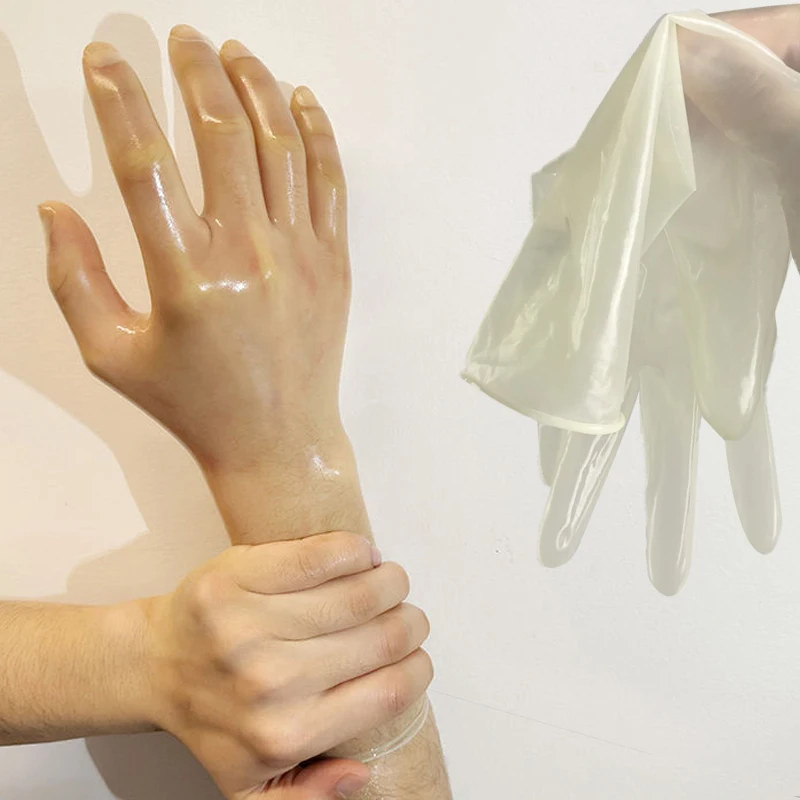 

Sexy Oiled Shiny Transparent Super Soft Thin Latex Zentai Gloves Male To Female Sheer Cosplay Kigurumi CD Fetish Gloves