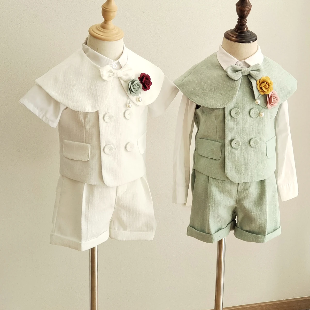 Toddler Suit Baby Boy Clothes sets Infant Birthday Party Gift Christening Christmas Outfit Kid White Green Church Baptism dresss