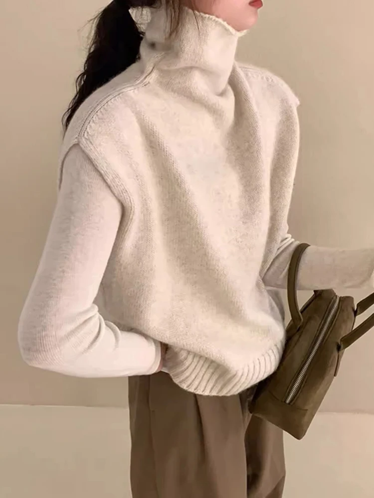 

Эффект похудения, однотонный вязаный жилет с высоким воротником, женский жилет Camere Base irt, морской легкий, осенне-зимний, новый Sle