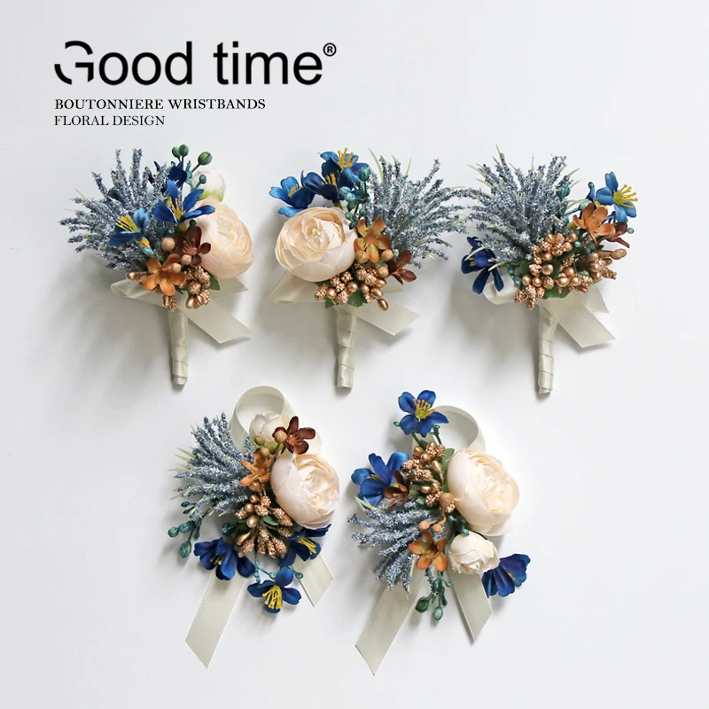 GT Lụa Corsages Boutonnieres Trang Trí Đám Cưới Hôn Nhân Hoa Hồng Wris Hoa Cho Khách Đen