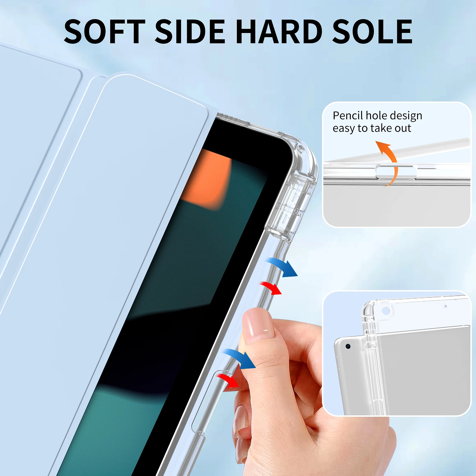 ZOYU لجهاز iPad 10.2 مع غطاء خلفي صلب شفاف، لجهاز iPad 10 10.9 2022 Pro 11 12.9 mini 6 Air 4/5 غطاء منزلق قابل للفصل