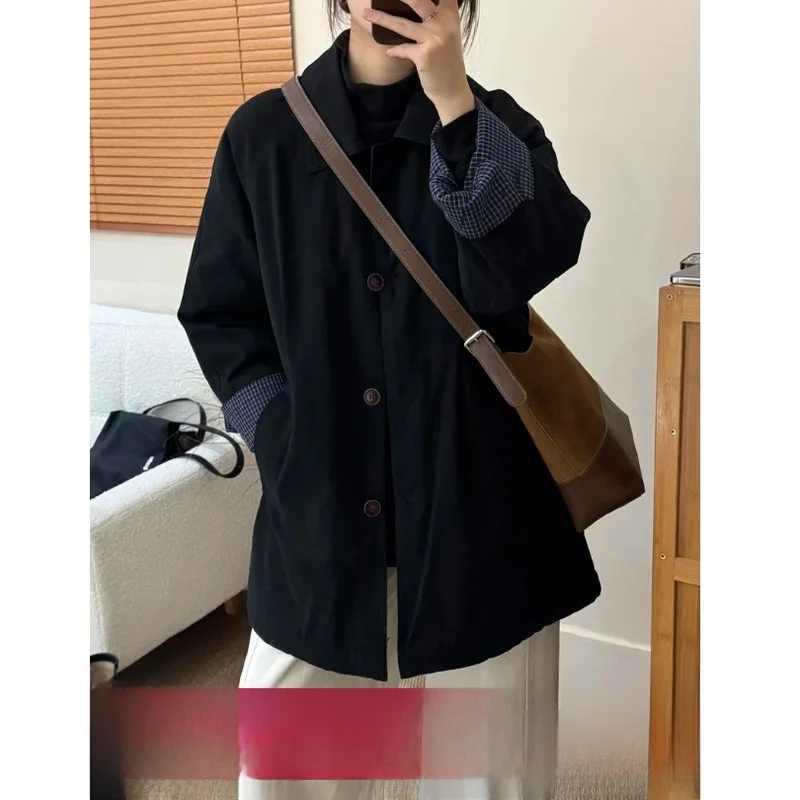 

Женское хлопковое пальто-джато средней длины на пуговицах Thiened Long Sve Commute Sle Faionable Осень Зима Новое поступление