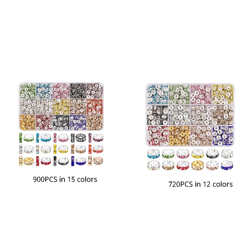 8Mm Spacer Beads For Crafting, 15 Colors Rondelle Spacer Beads Box, Fancy  Crystal Rhinestone Beads