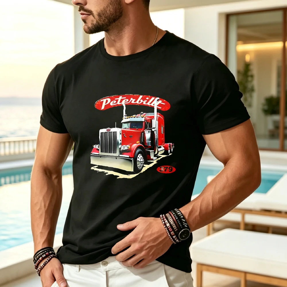 Men's 100% Cotton 180g Crewneck T-Shirt with Retro American Flag Design Featuring Classic Pickup Truck and Stars & Stripes Motif, Machine Washable Fade-Resistant, Soft Comfort Fit for 4th of July Parties, Family Gatherings and Patriotic Gift Giving