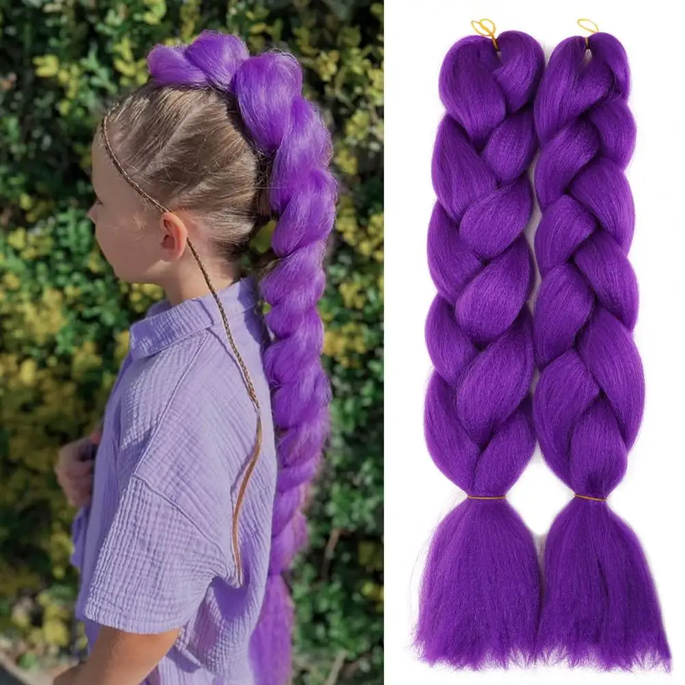 2Pcs 24-Inch Braiding Purple Hair Extension Halloween Costume Cosplay Stage Party Pre Stretched Braids Synthetic Hair Extension
