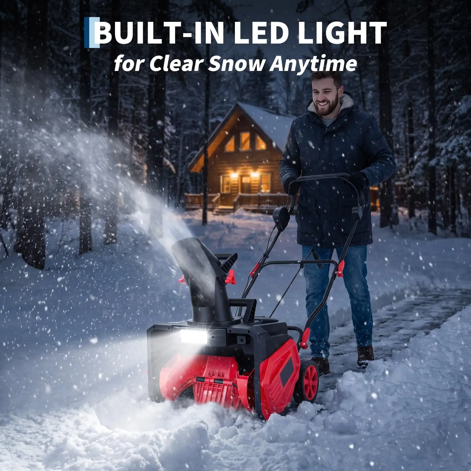 40V Cordless Snow Blower 20-Inch Electric Snow Thrower, 2 X 4.0 Ah Batteries & Charger, Dual LED Lights, 180° Chute, 25 Ft Throw