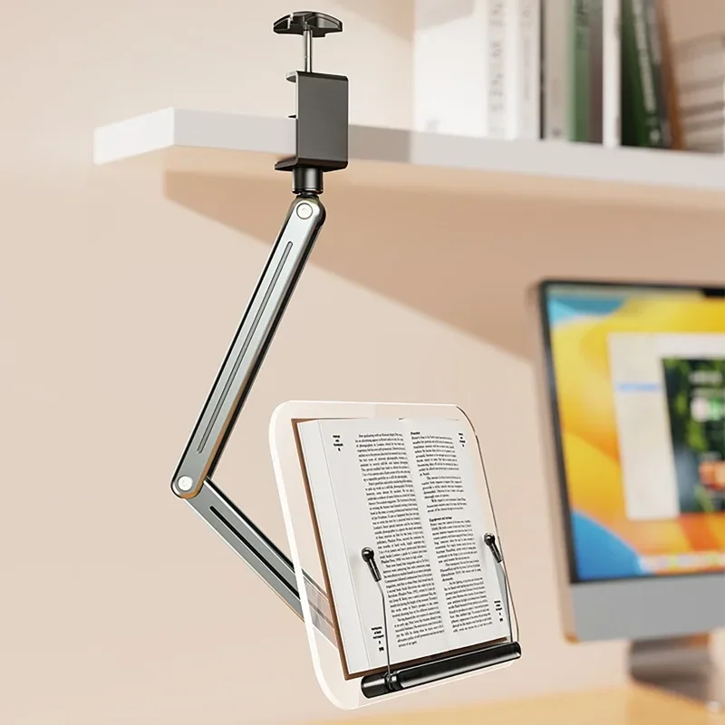 Suporte de leitura giratório acrílico 360 graus para leitura, suporte ajustável para livro de receitas, para laptop, tablet, receita