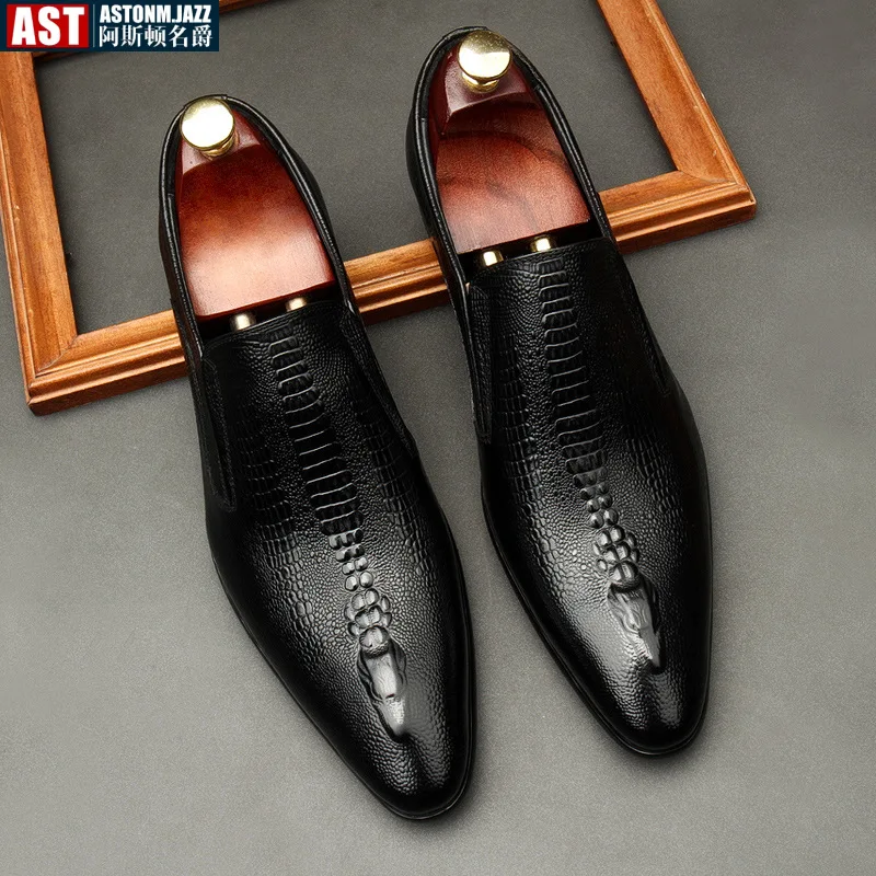 

Handmade Mens Wedding Oxford Shoes Black Blue Genuine Leather Flat Dress Shoes Crocodile Pattern Summer Business Formal Loafers