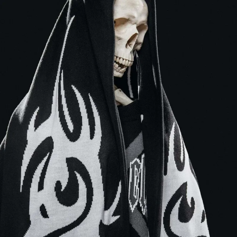

Winter Women Knitting Scarves Satan Club Graphic Harajuku Hip Hop Men Unisex Warm Shawl Scarves Gothic Kpop Y2K Streetwear Scarf