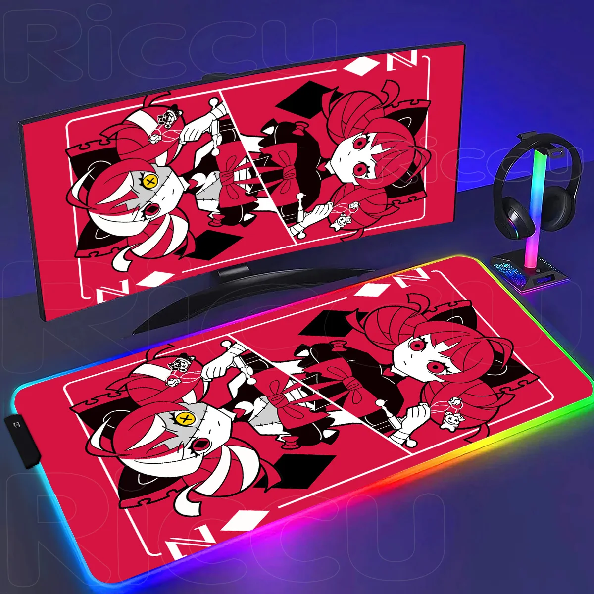 

RGB Hentai Virtual Idol Коврик для мыши Kawaii Gaming Computer art PC Gamer LED Hololive Kureiji Ollie Настольный коврик Аниме Девушка Коврик для мыши