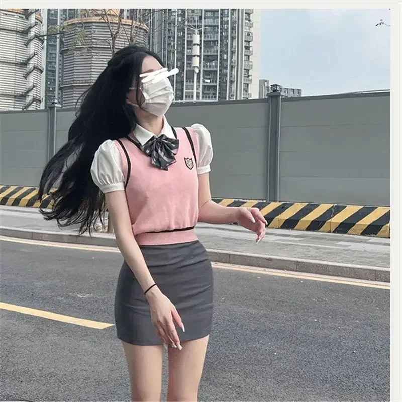 2023 korean japan british style uniform female summer jk uniform girls slim shirt waistcoat wrap hip skirt three-piece set g870