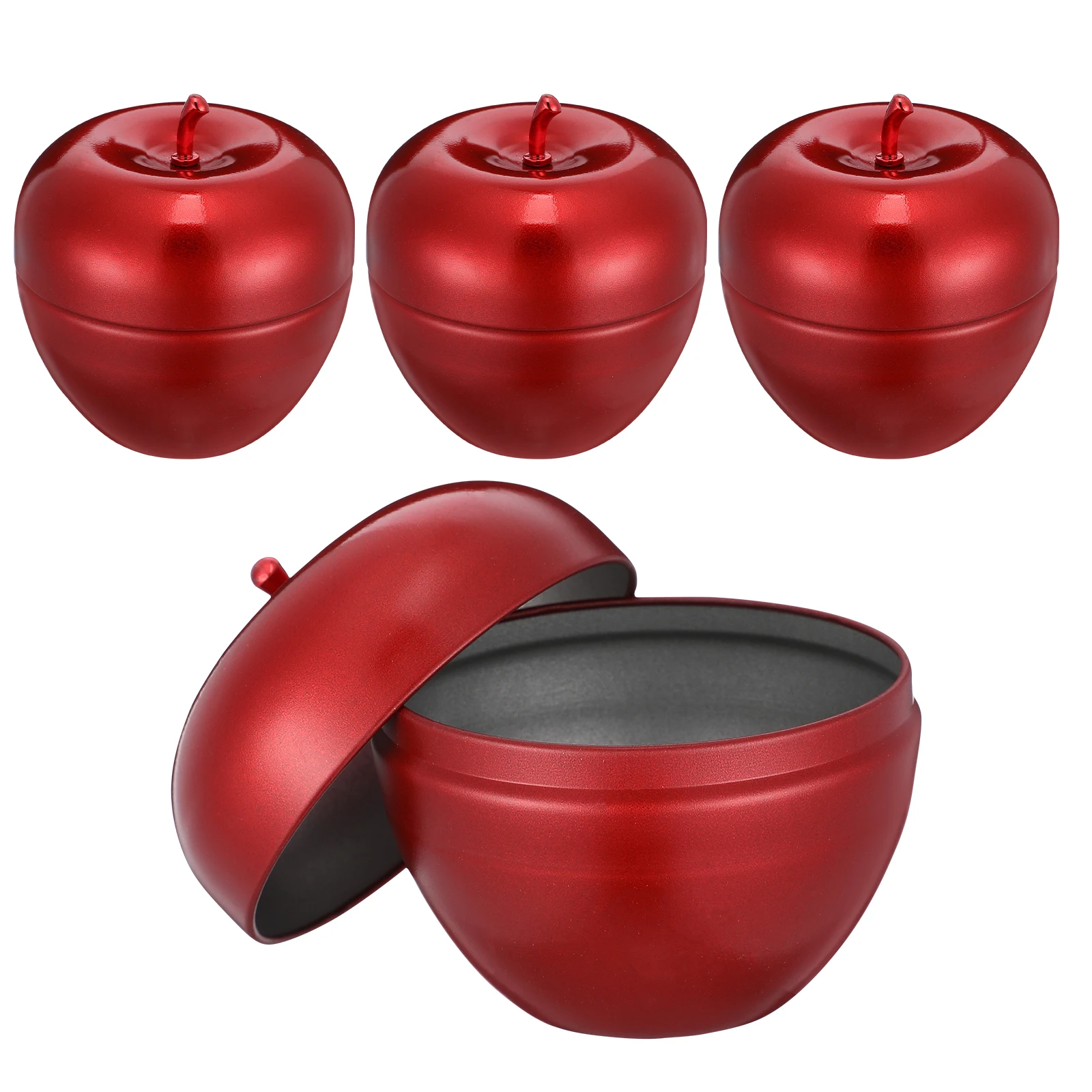 

4Pcs Apple Shape Sealed Candy Storage Canisters Multi-Function Tinplate Tea Jar Household Kitchen Supply Tea Jar